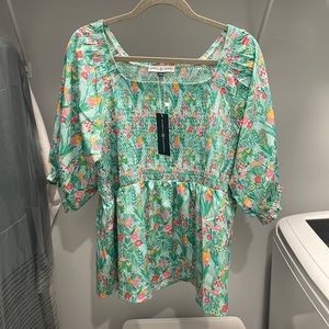 Michelle McDowell Smocked 3/4 Sleeve Blouse worn once